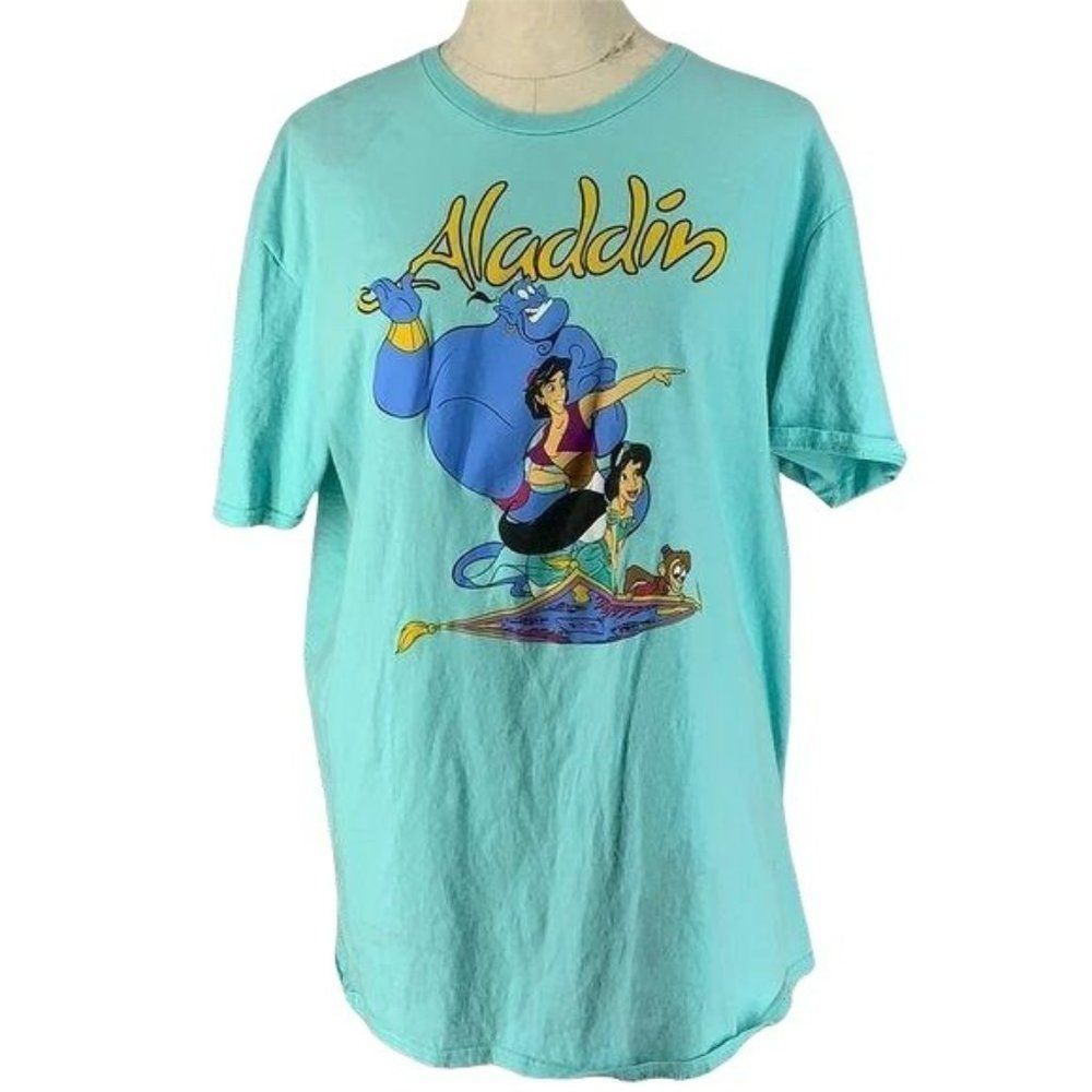 Disney Aladdin shirt Teal Blue Short Sleeve XL Top‎